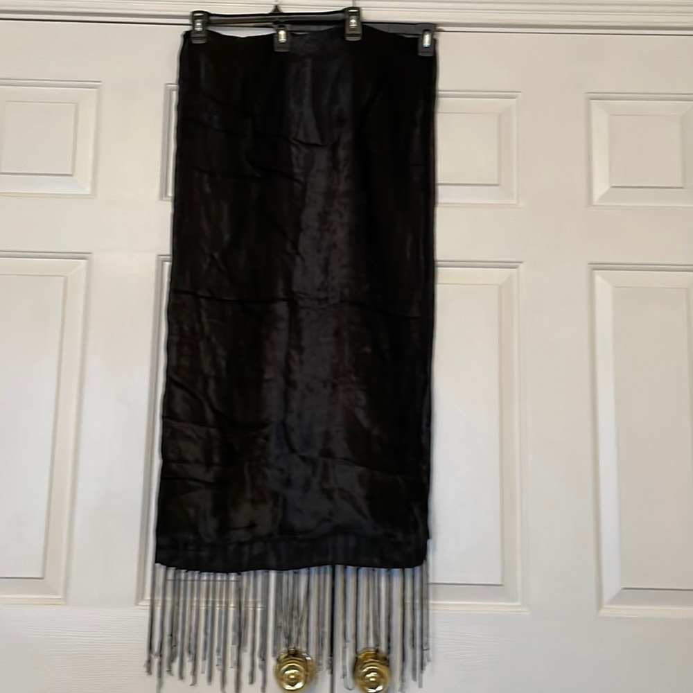 A. Brod Vintage Black Crushed Velvet Fringed Wrap